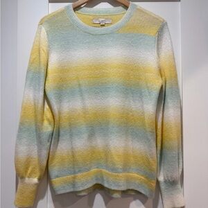 LOFT Multicolor Striped Crew Neck Sweater